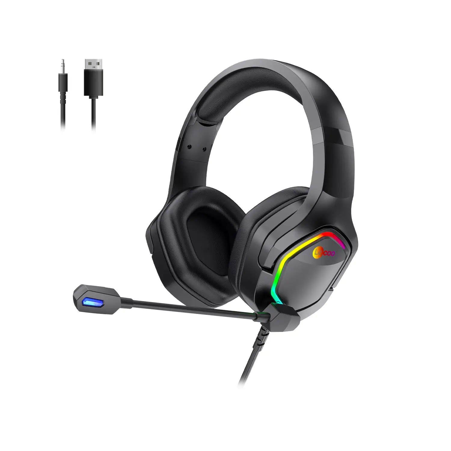 Lecoo HT403 3.5mm Jack + USB Kablolu Kulak Üstü RGB Aydınlatmalı Gaming Kulaklık Siyah