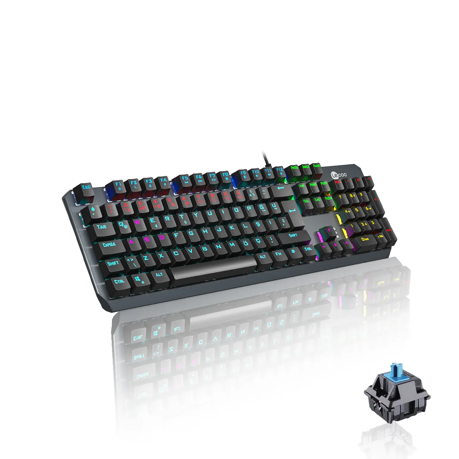 Lecoo GK301 USB Kablolu Makro Tuşlu Blue Switch RGB LED Aydınlatmalı Gaming Mekanik Türkçe Q Klavye Metalik Gri