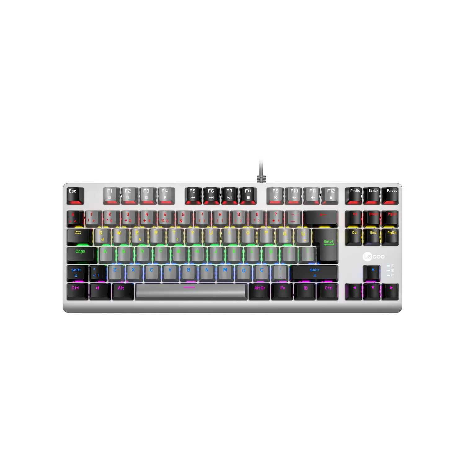 Lecoo GK304 USB Kablolu Red Switch Makro Tuşlu RGB LED Aydınlatmalı Gaming Mekanik Türkçe Q Klavye Gri Ağırlıklı Gri & Siyah - Image 2