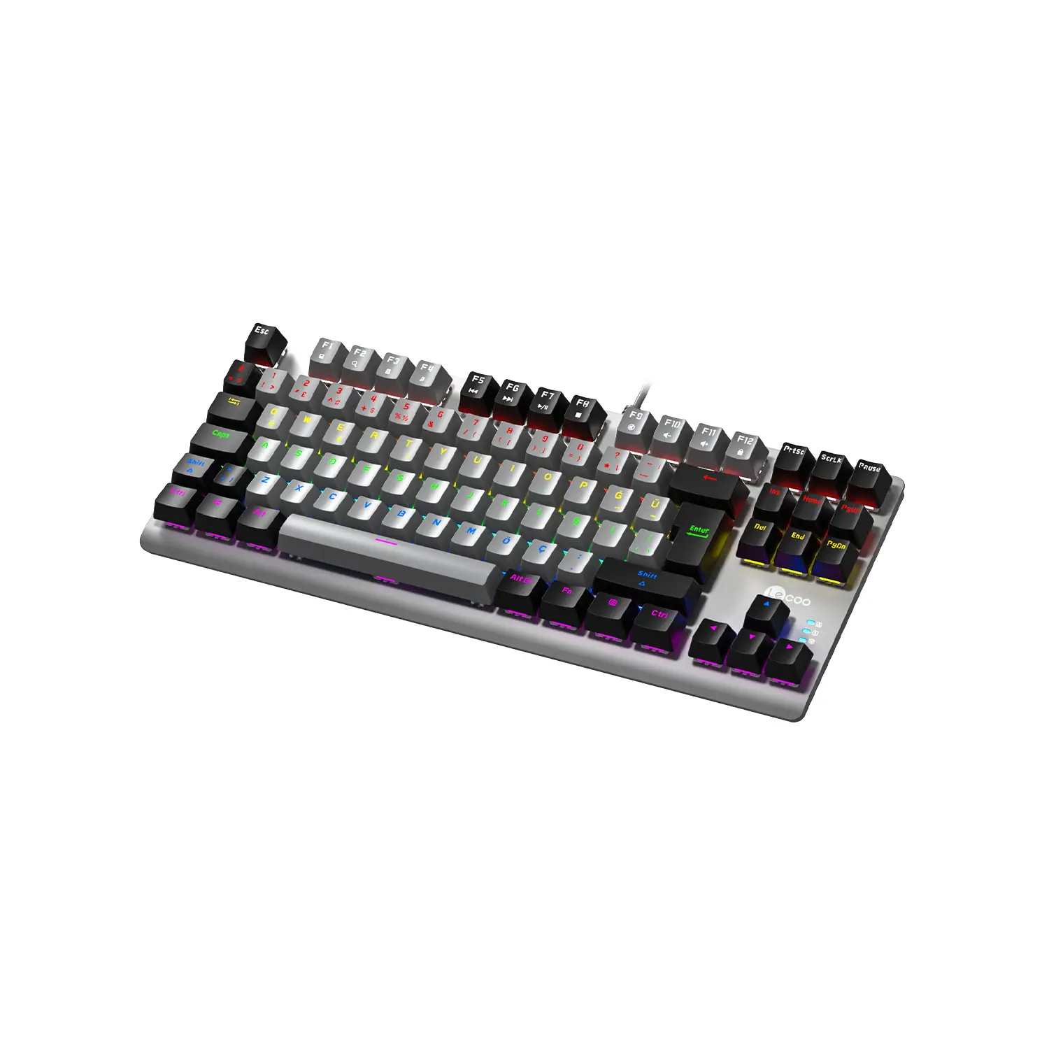 Lecoo GK304 USB Kablolu Red Switch Makro Tuşlu RGB LED Aydınlatmalı Gaming Mekanik Türkçe Q Klavye Gri Ağırlıklı Gri & Siyah - Image 3