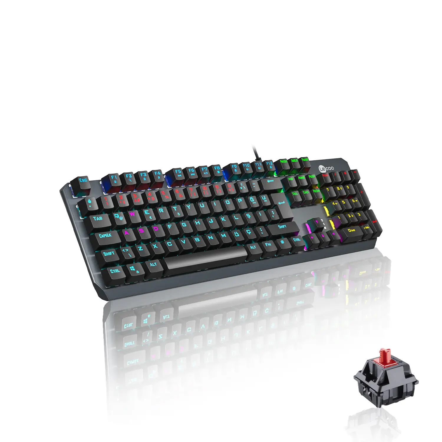 Lecoo GK301 USB Kablolu Red Switch Makro Tuş Atamalı RGB LED Aydınlatmalı Gaming Mekanik Türkçe Q Klavye Metalik Gri