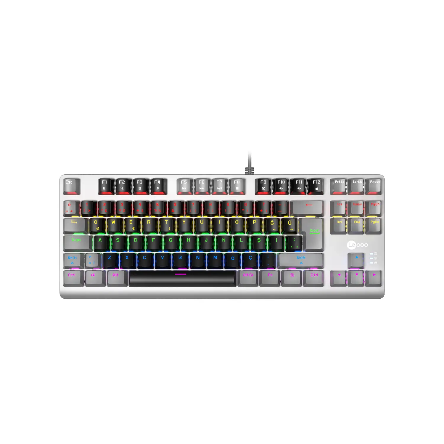 Lecoo GK304 USB Kablolu Red Switch Makro Tuşlu RGB LED Aydınlatmalı Gaming Mekanik Türkçe Q Klavye Siyah Ağırlıklı Siyah & Gri - Image 2