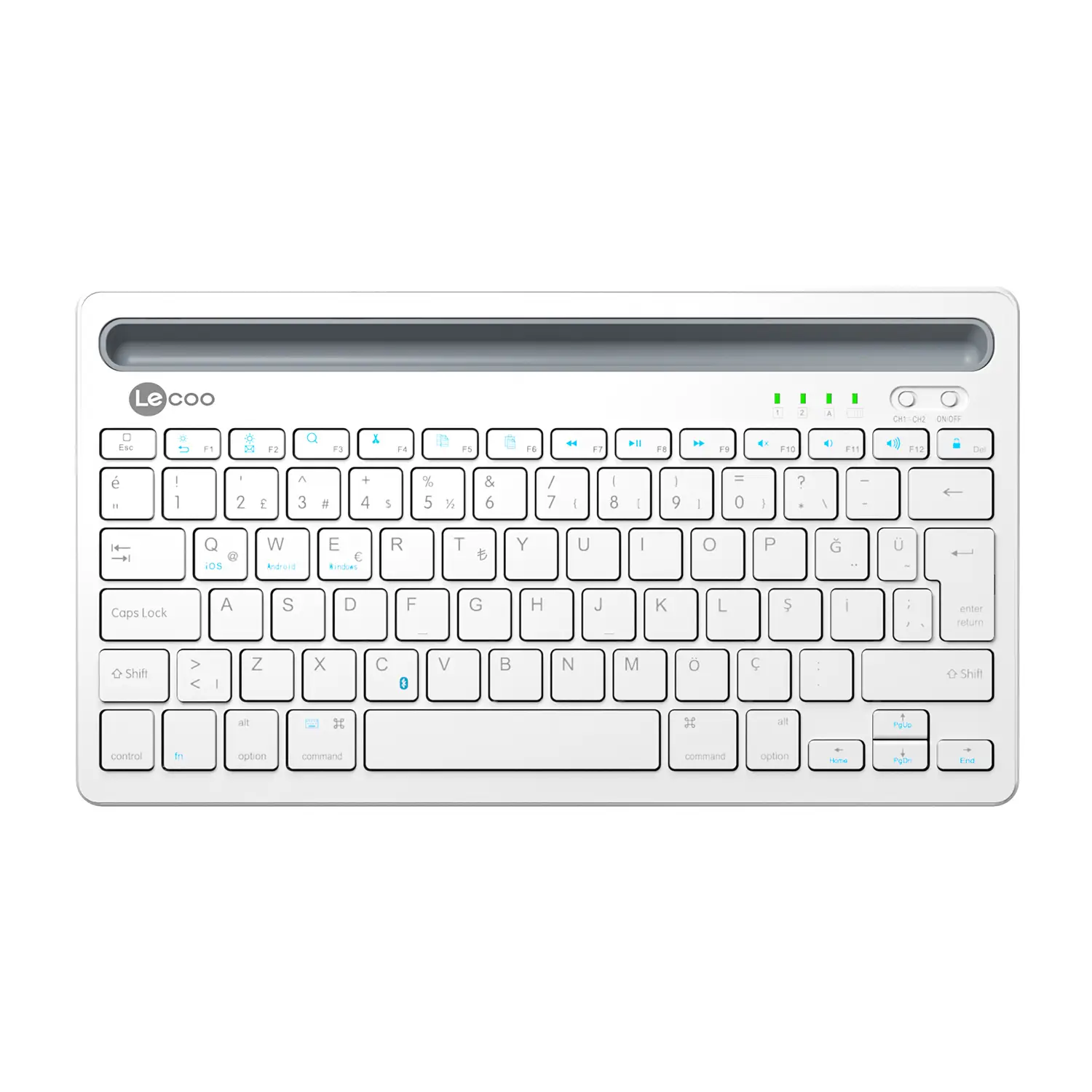 Lecoo BK100 Kablosuz Bluetooth Şarj Edilebilir Çoklu Cihaz ile Uyumlu Türkçe Q Klavye Beyaz
