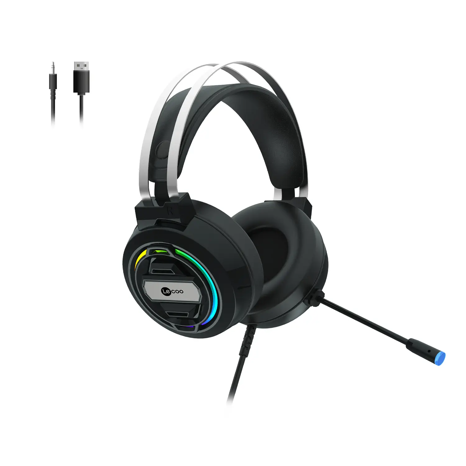 Lecoo HT401 Kablolu 3.5mm Jack + USB Kulak Üstü RGB LED Aydınlatmalı Gaming Kulaklık Siyah