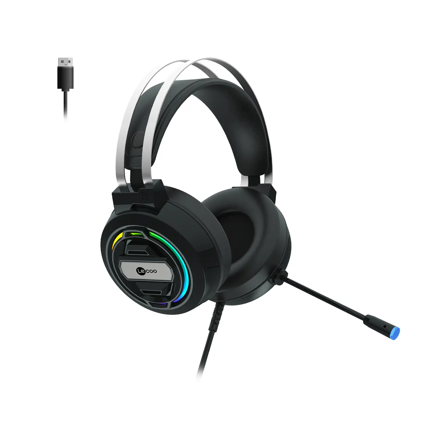 Lecoo HT401 Kablolu USB2.0 RGB LED Aydınlatmalı Kulak Üstü Gaming Kulaklık Siyah