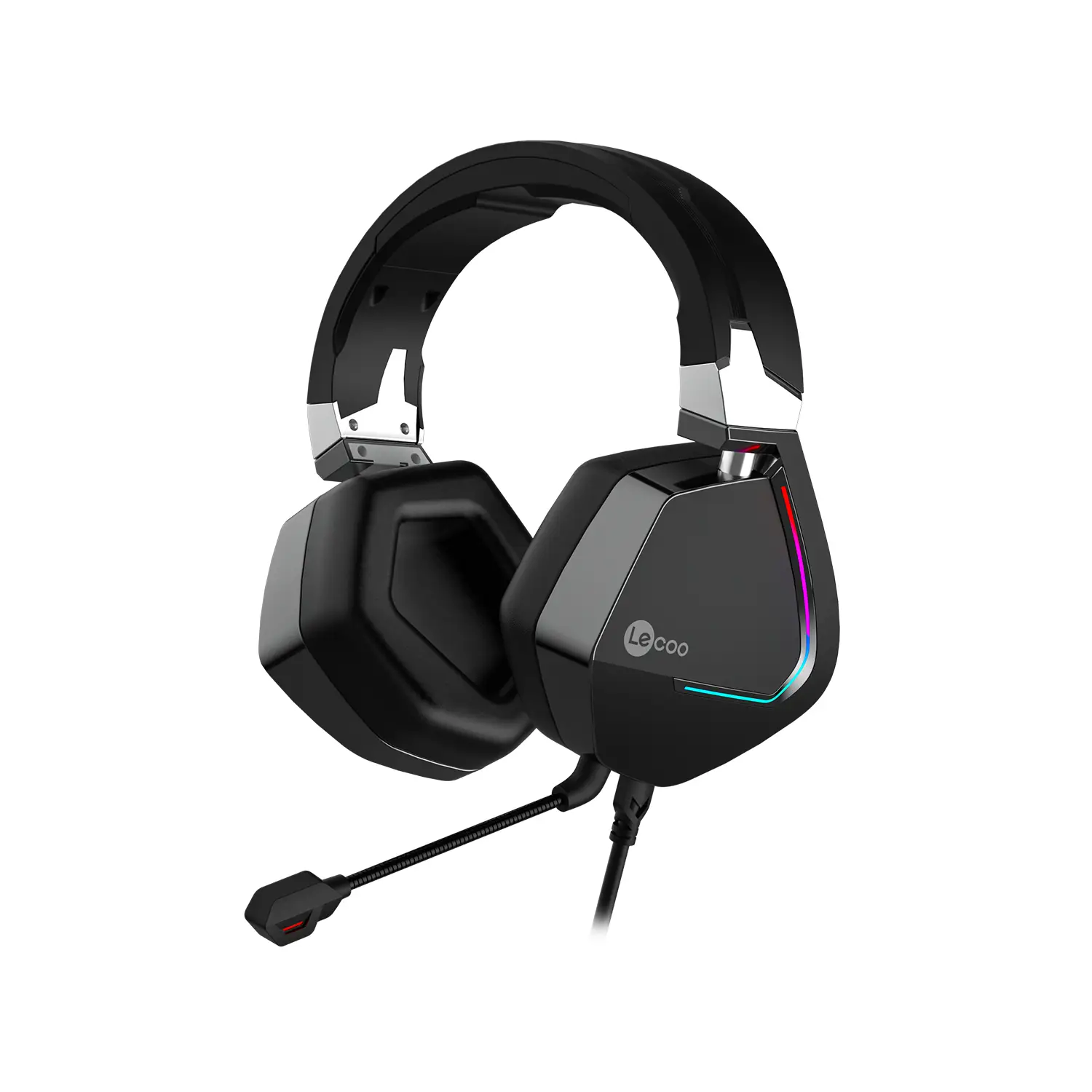 Lecoo HT402 USB + 3.5mm Jack Kablolu RGB LED Aydınlatmalı Çıkartılabilir Mikrofonlu Kulak Üstü Gaming Kulaklık Siyah - Image 3