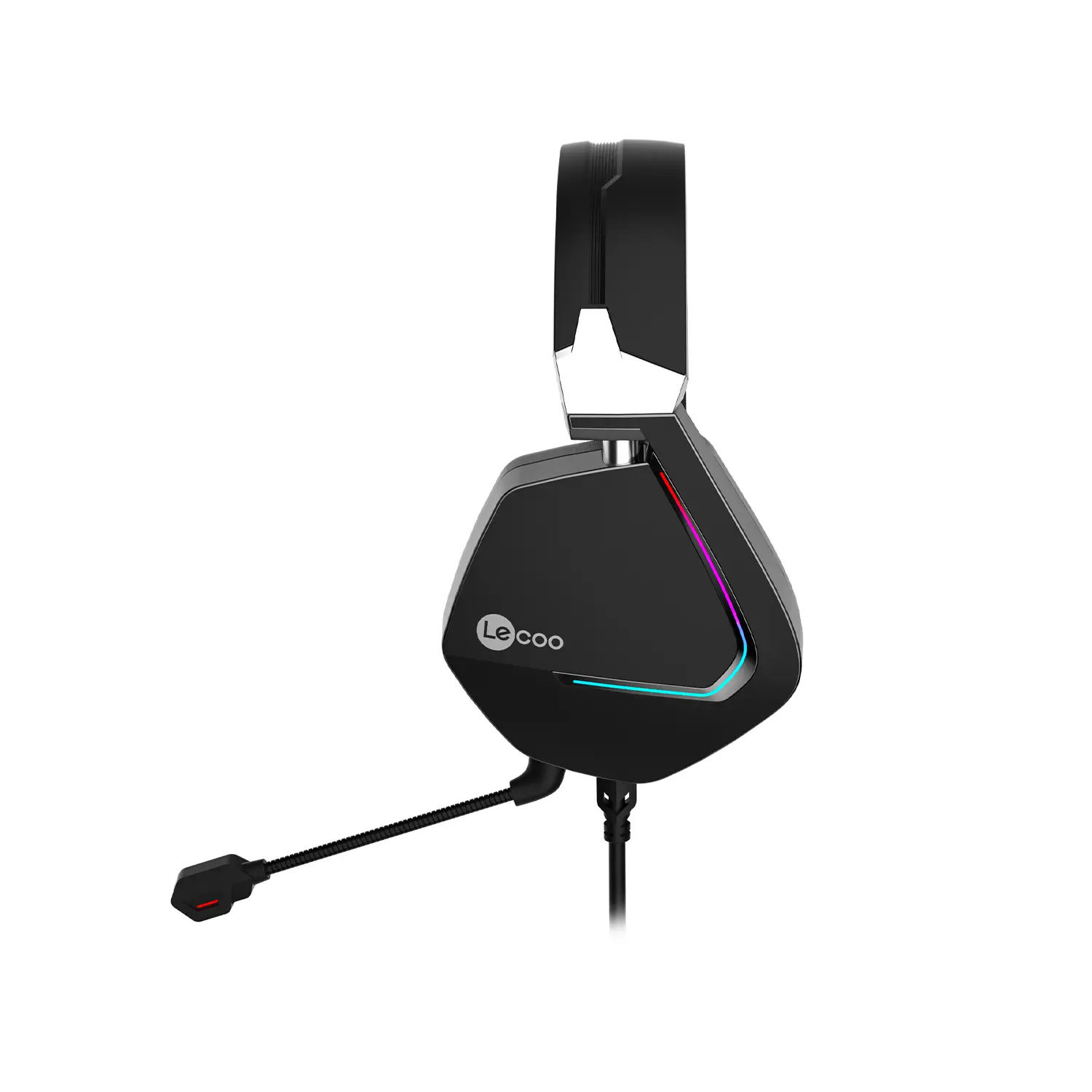 Lecoo HT402 USB + 3.5mm Jack Kablolu RGB LED Aydınlatmalı Çıkartılabilir Mikrofonlu Kulak Üstü Gaming Kulaklık Siyah - Image 4