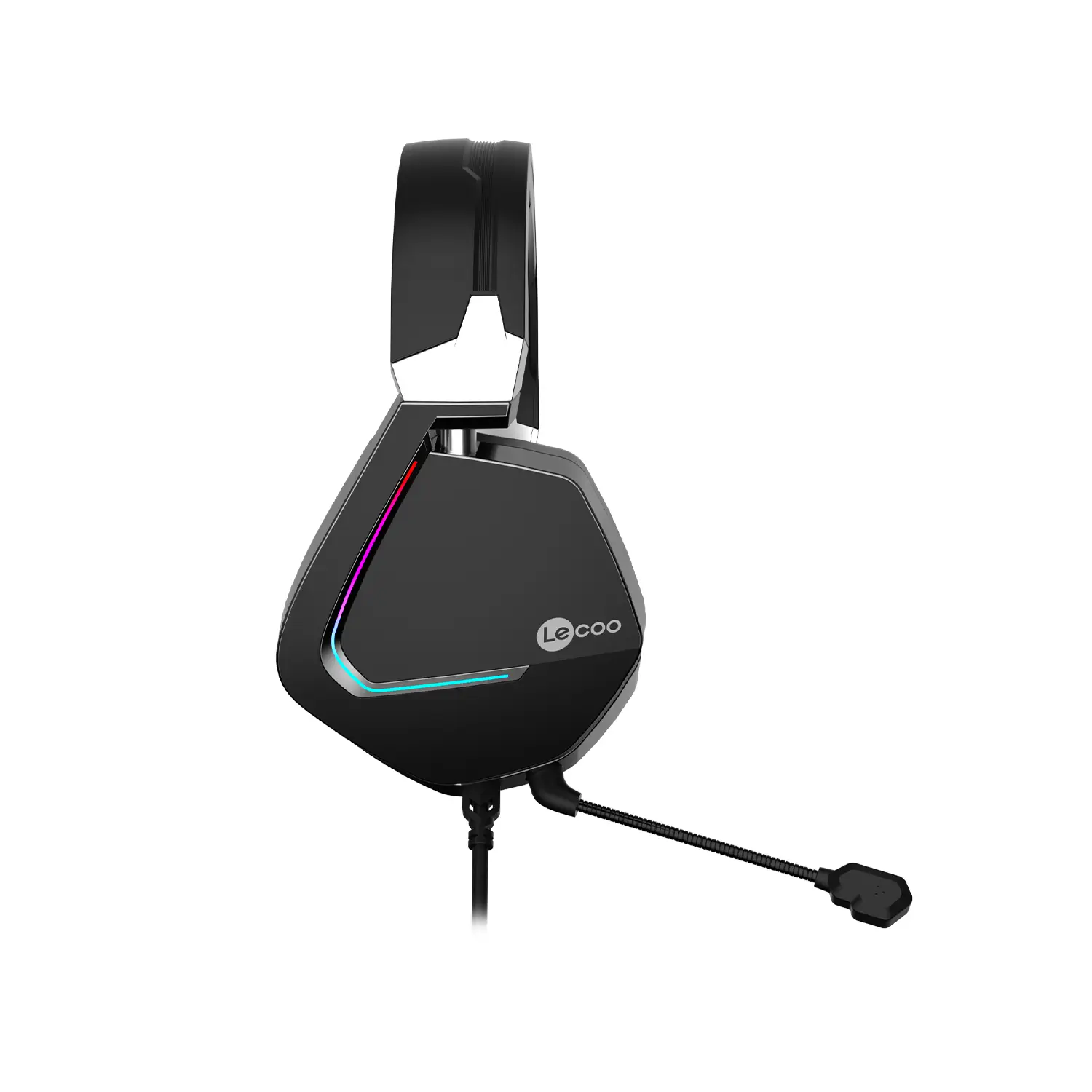 Lecoo HT402 USB + 3.5mm Jack Kablolu RGB LED Aydınlatmalı Çıkartılabilir Mikrofonlu Kulak Üstü Gaming Kulaklık Siyah - Image 5