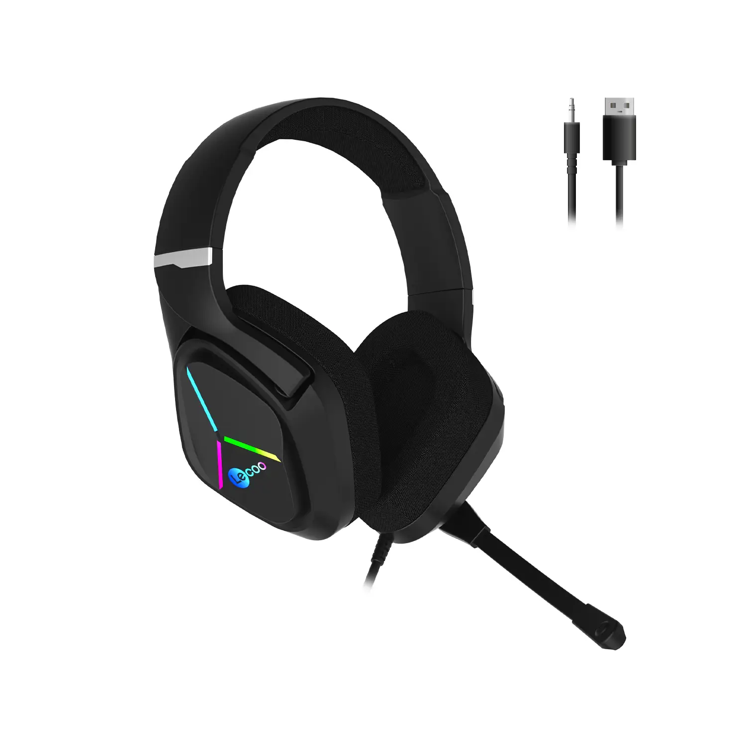 Lecoo HT406 3.5mm Jack + USB Kablolu RGB Aydınlatmalı Kulak Üstü Gaming Kulaklık Siyah