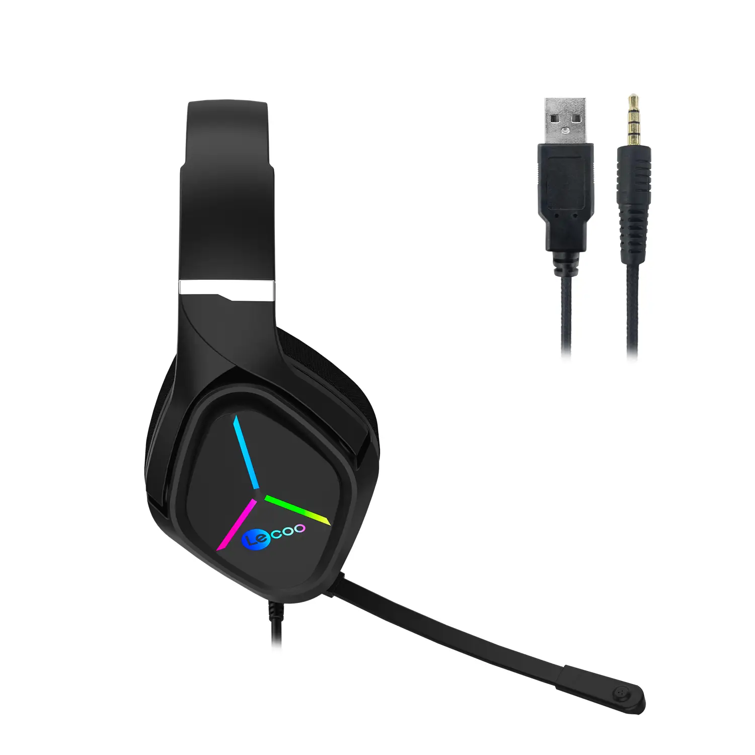 Lecoo HT406 3.5mm Jack + USB Kablolu RGB Aydınlatmalı Kulak Üstü Gaming Kulaklık Siyah - Image 3