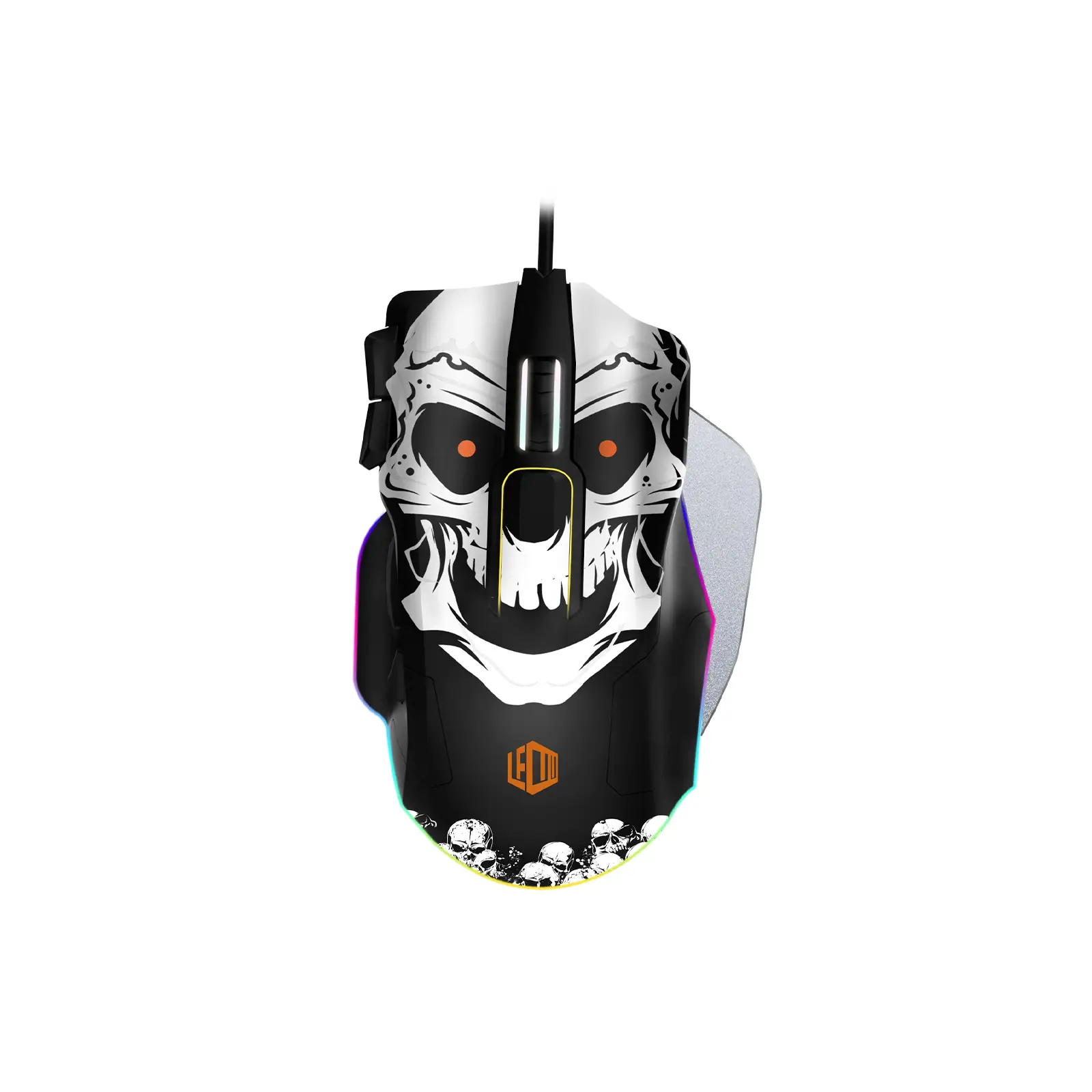 Lecoo MG1102 Kablolu RGB LED Aydınlatmalı 8200DPI 10 Makro Tuşlu Kuru Kafa Desenli Win Mac Gaming Optik Mouse ve Mouse Pad Siyah