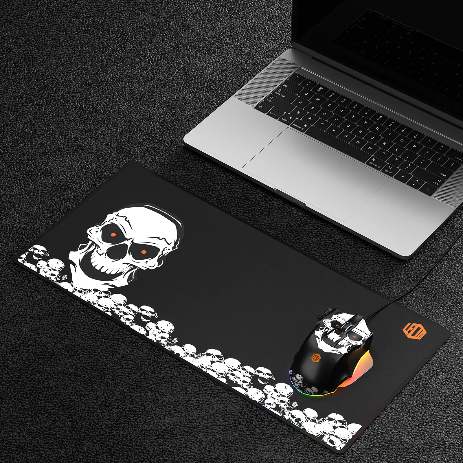 Lecoo MG1102 Kablolu RGB LED Aydınlatmalı 8200DPI 10 Makro Tuşlu Kuru Kafa Desenli Win Mac Gaming Optik Mouse ve Mouse Pad Siyah - Image 8
