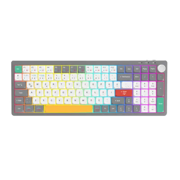 Lecoo GK100 3 Modlu Kablosuz %90 RGB Türkçe Q Gasket Membran Oyuncu ve Ofis Klavyesi - Beyaz Gri