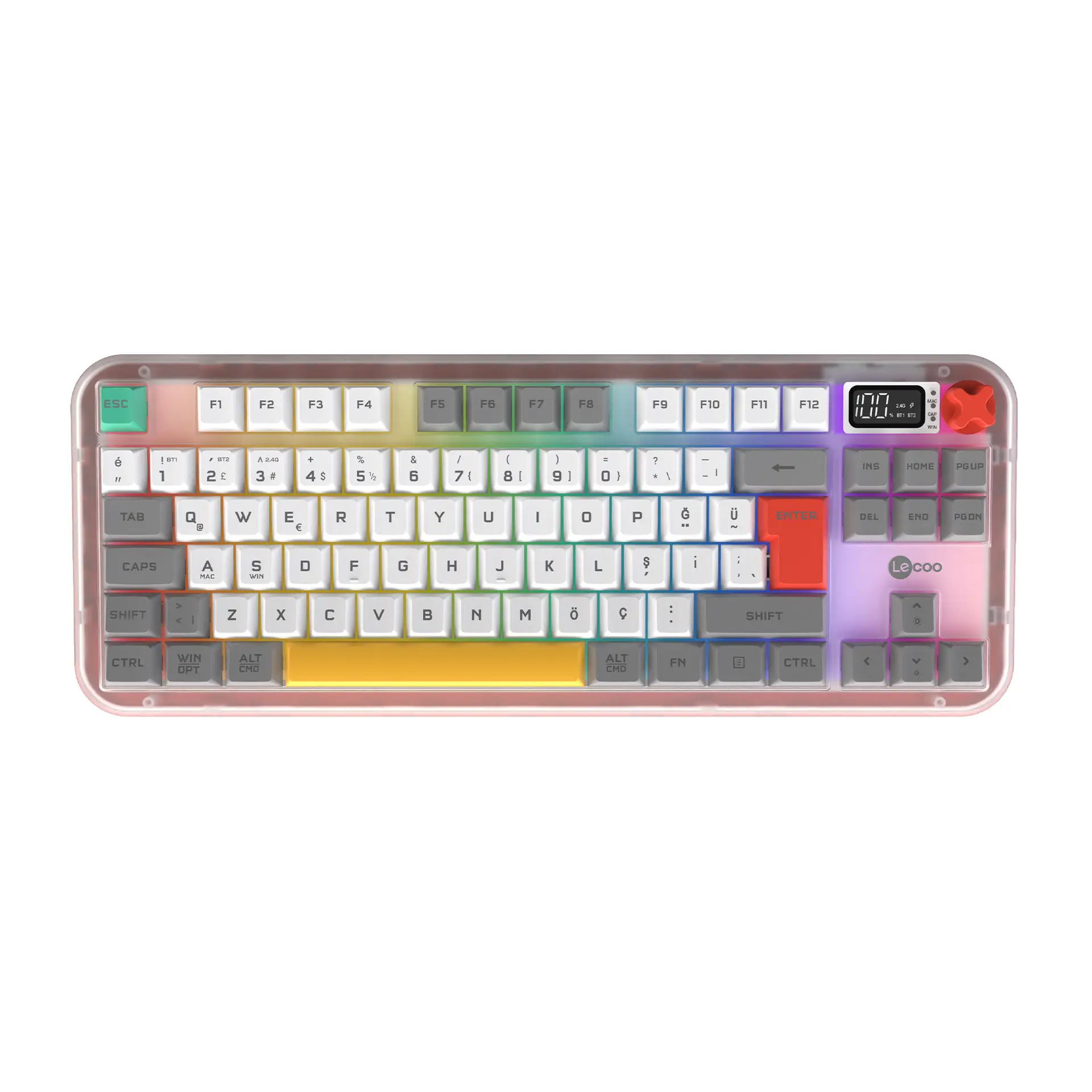 Lecoo GK302 Üç Modlu RGB Kablosuz 85 Tuşlu Türkçe Q Membran Oyuncu Klavyesi Beyaz Gri