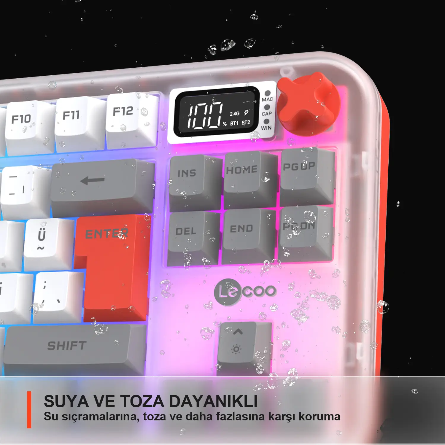 Lecoo GK302 Üç Modlu RGB Kablosuz 85 Tuşlu Türkçe Q Membran Oyuncu Klavyesi Beyaz Gri - Image 4