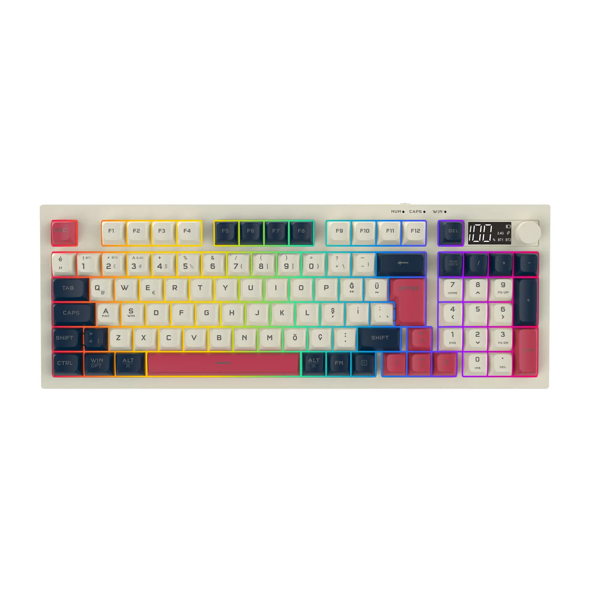Lecoo GK690 Kablosuz 3 Modlu 96 Tuşlu RGB Gasket Membran Türkçe Q Oyuncu Klavyesi Beyaz Lacivert