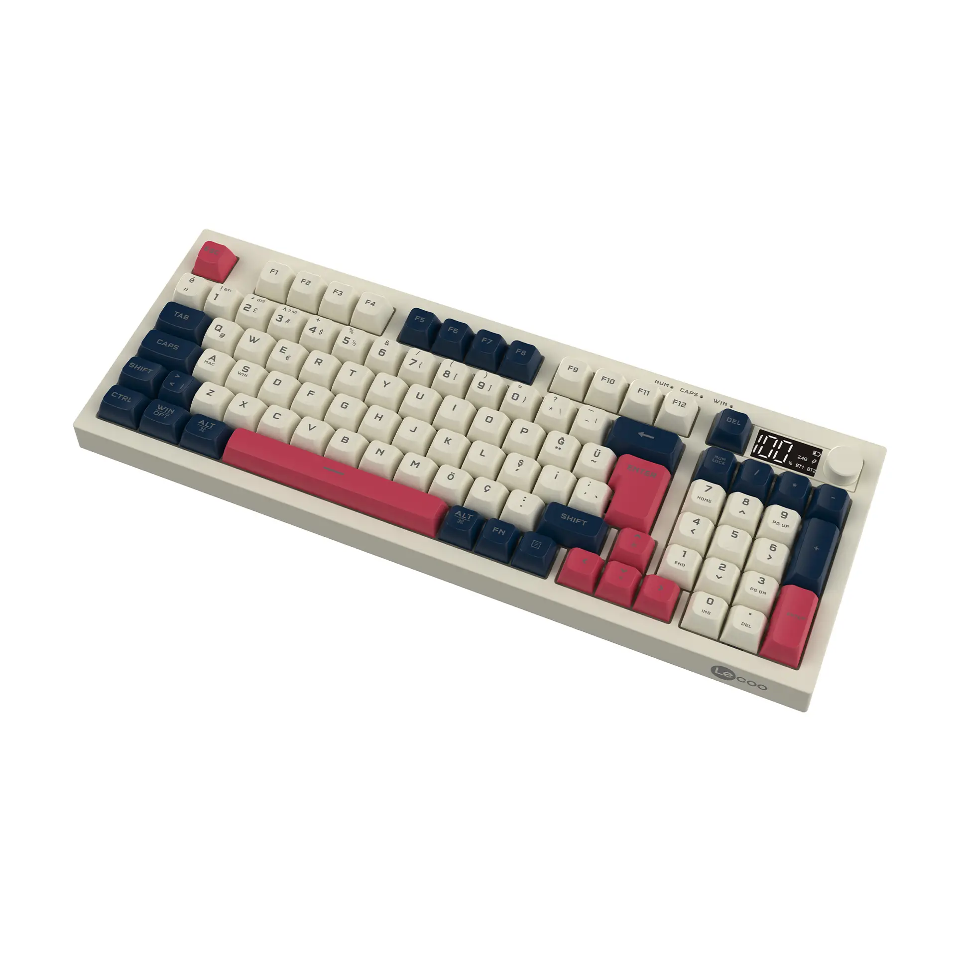 Lecoo GK690 Kablosuz 3 Modlu 96 Tuşlu RGB Gasket Membran Türkçe Q Oyuncu Klavyesi Beyaz Lacivert - Image 21