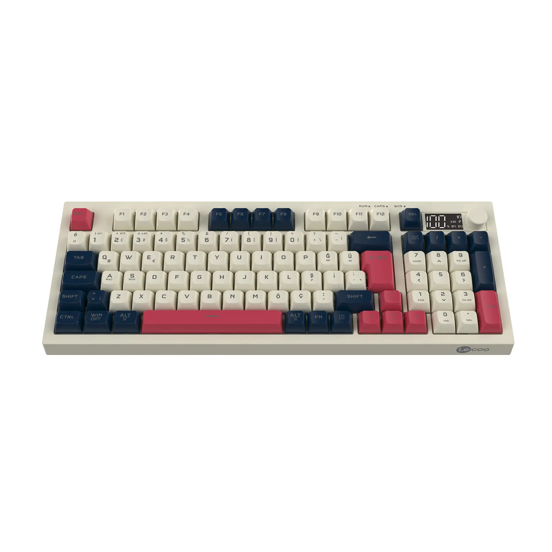 Lecoo GK690 Kablosuz 3 Modlu 96 Tuşlu RGB Gasket Membran Türkçe Q Oyuncu Klavyesi Beyaz Lacivert - Image 24