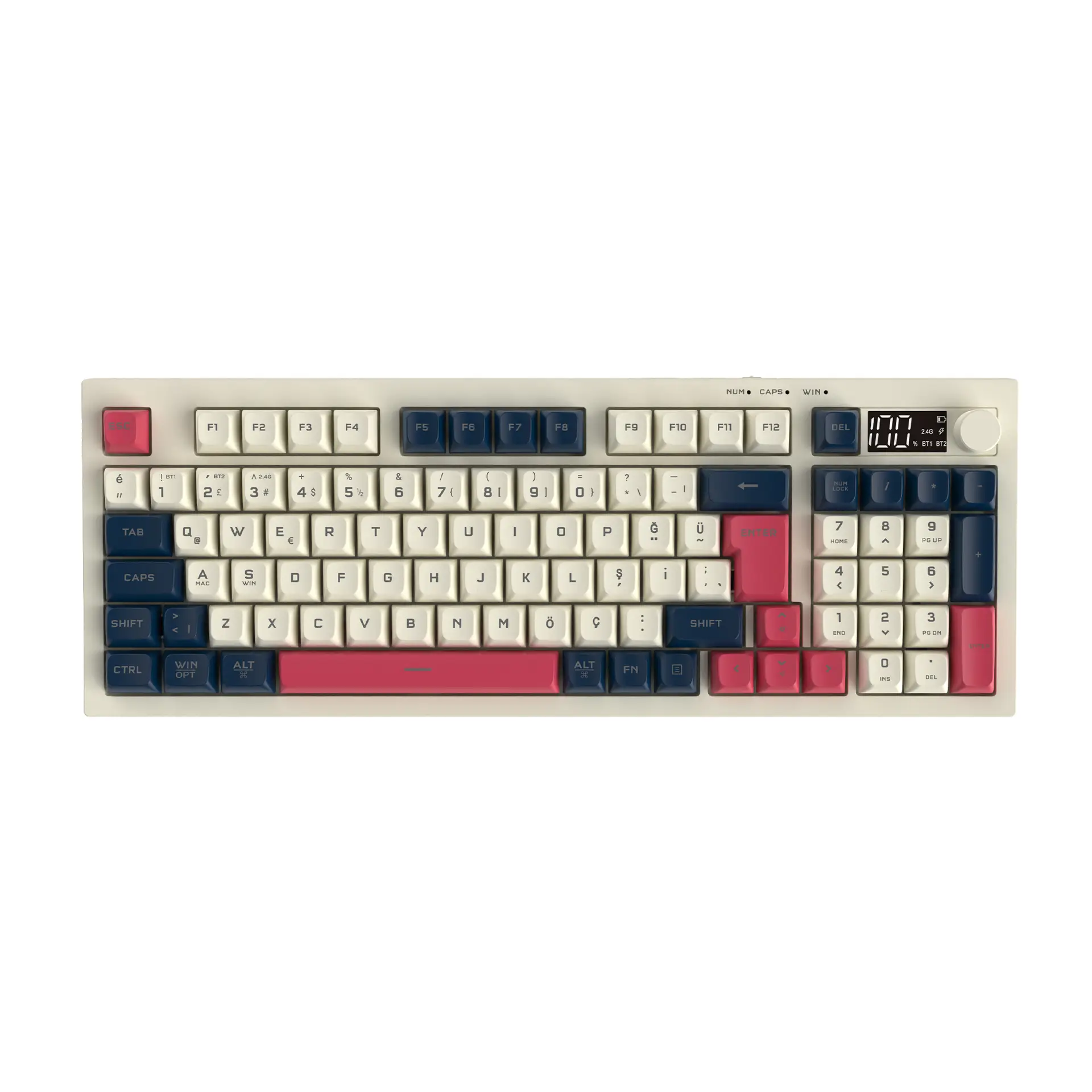 Lecoo GK690 Kablosuz 3 Modlu 96 Tuşlu RGB Gasket Membran Türkçe Q Oyuncu Klavyesi Beyaz Lacivert - Image 25