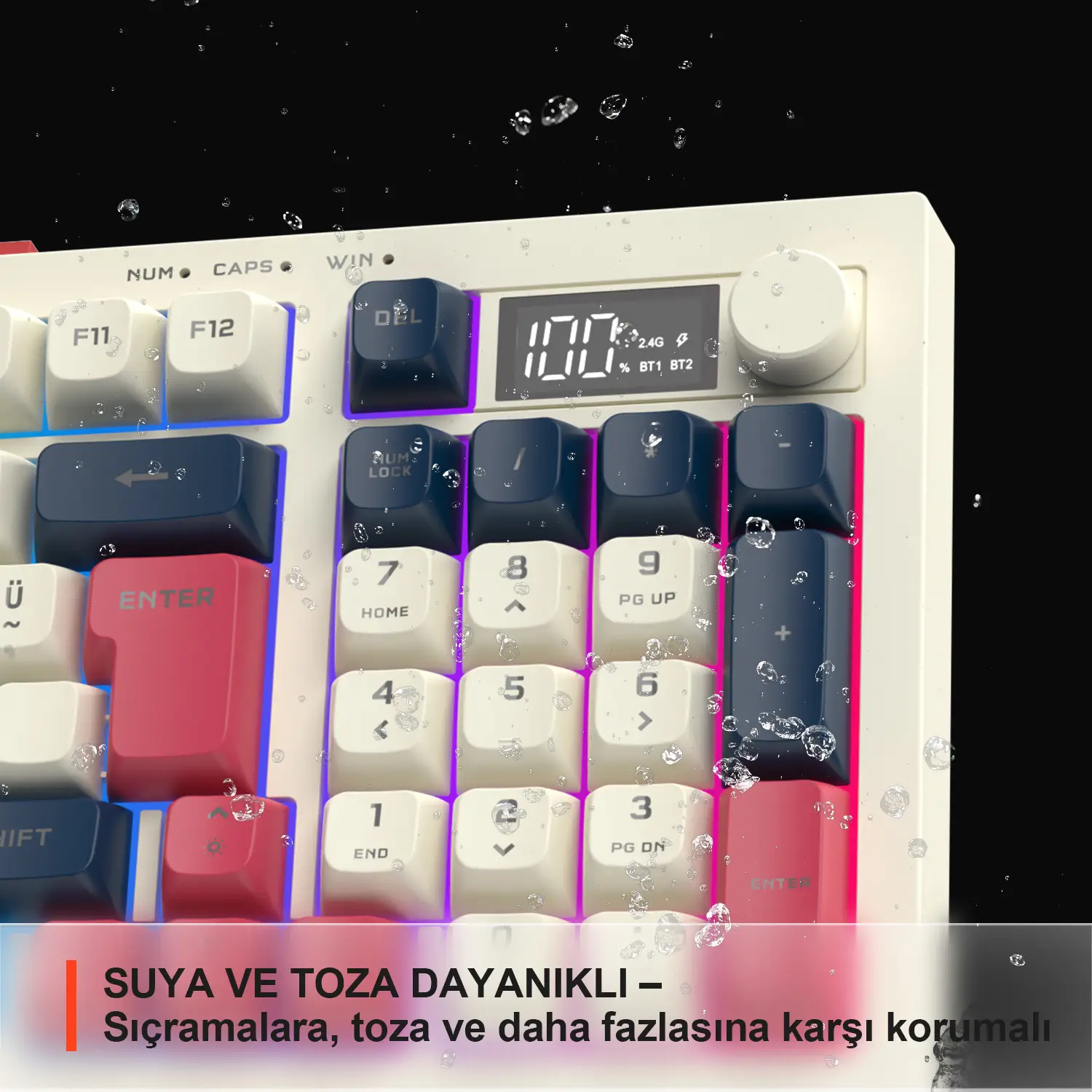 Lecoo GK690 Kablosuz 3 Modlu 96 Tuşlu RGB Gasket Membran Türkçe Q Oyuncu Klavyesi Beyaz Lacivert - Image 3