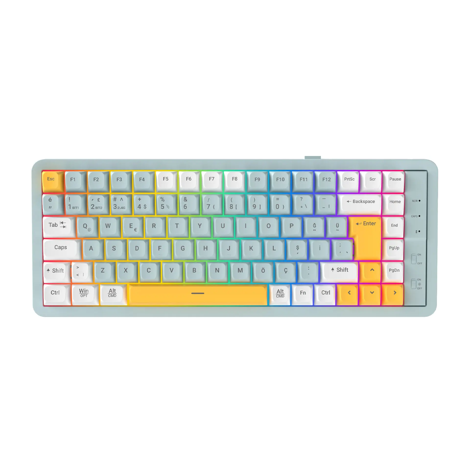 Lecoo GK805 3 Modlu Kablosuz RGB 85 Tuş Gasket Membran Türkçe Q Oyuncu Klavyesi Beyaz Turkuaz