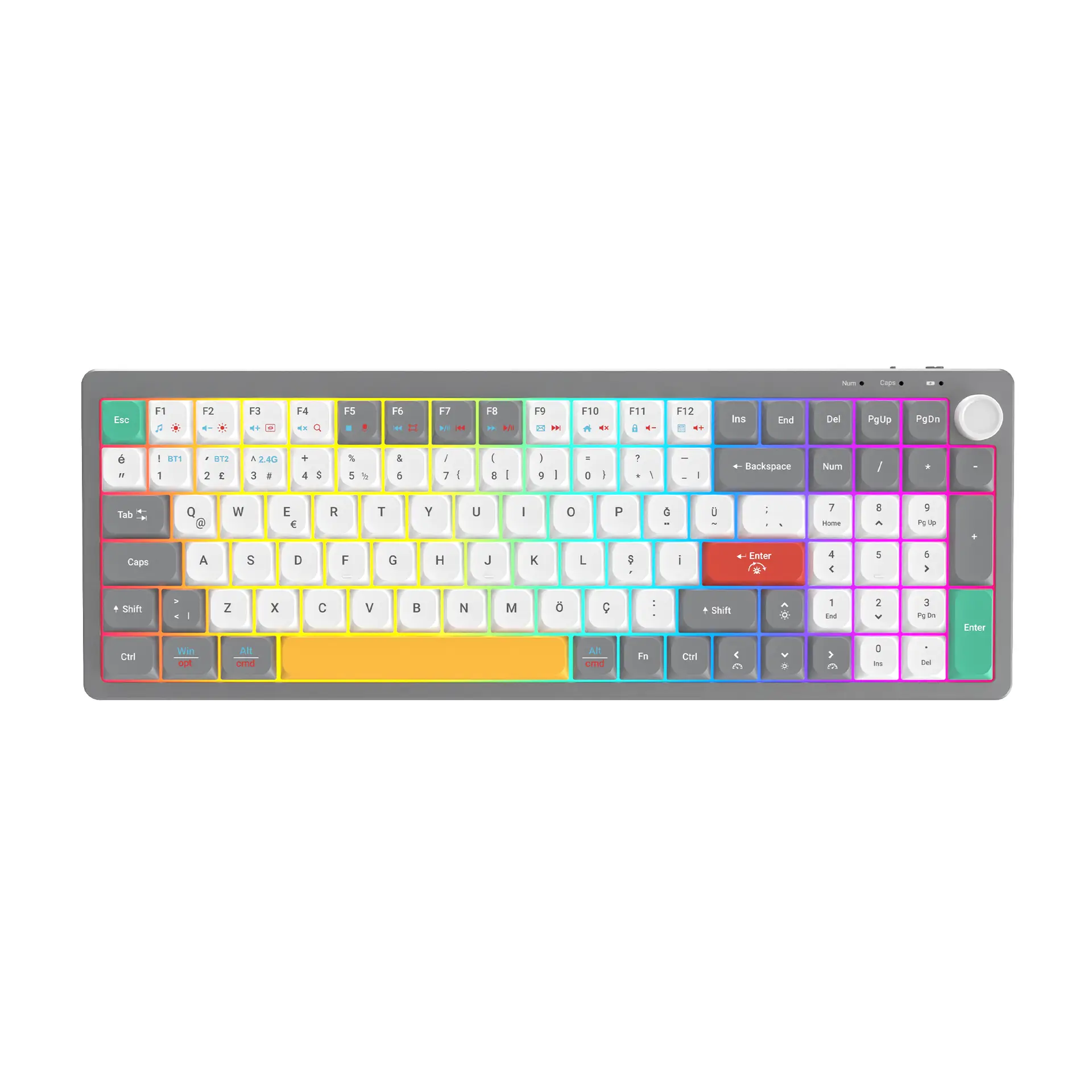Lecoo GK100 3 Modlu Kablosuz %90 RGB Türkçe Q Gasket Membran Oyuncu ve Ofis Klavyesi - Beyaz Gri