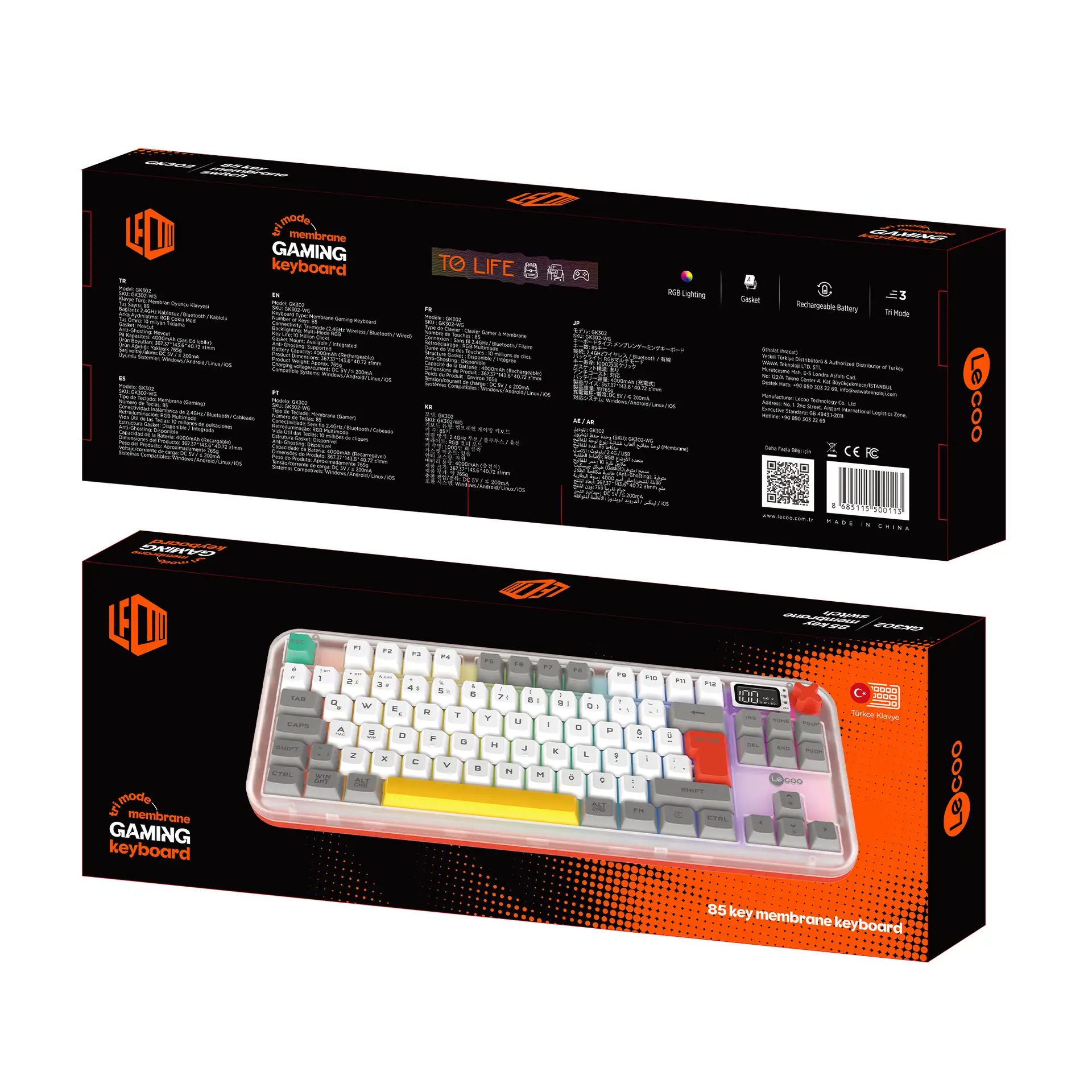 Lecoo GK302 Üç Modlu RGB Kablosuz 85 Tuşlu Türkçe Q Membran Oyuncu Klavyesi Beyaz Gri - Image 27