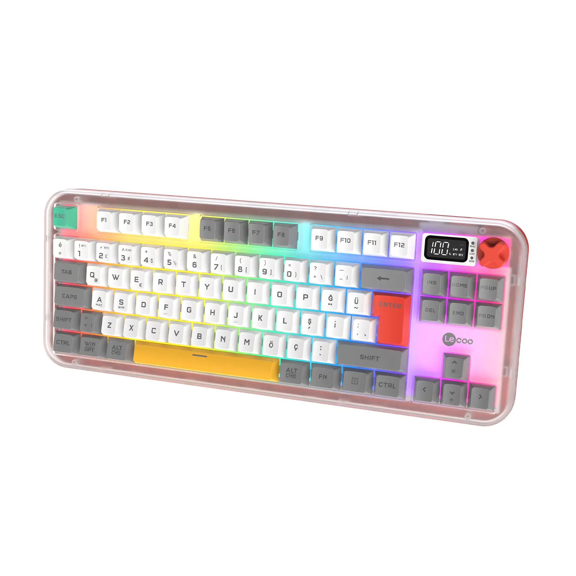 Lecoo GK302 Üç Modlu RGB Kablosuz 85 Tuşlu Türkçe Q Membran Oyuncu Klavyesi Beyaz Gri - Image 13