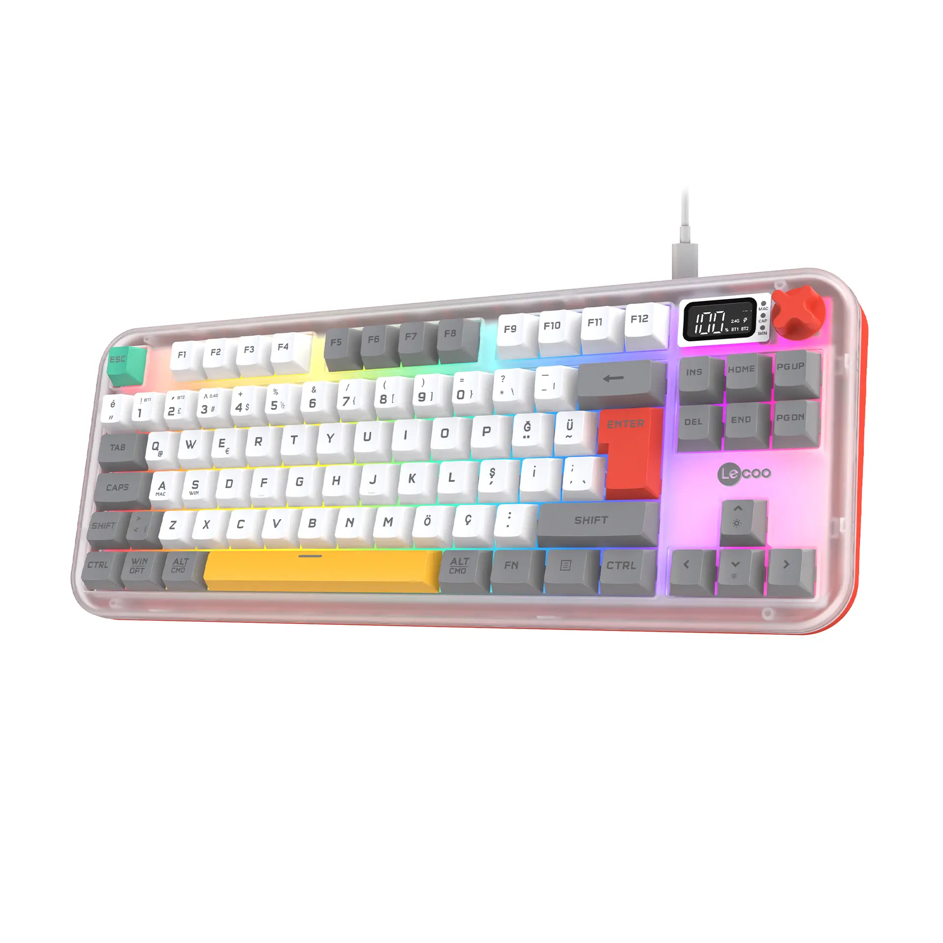 Lecoo GK302 Üç Modlu RGB Kablosuz 85 Tuşlu Türkçe Q Membran Oyuncu Klavyesi Beyaz Gri - Image 17