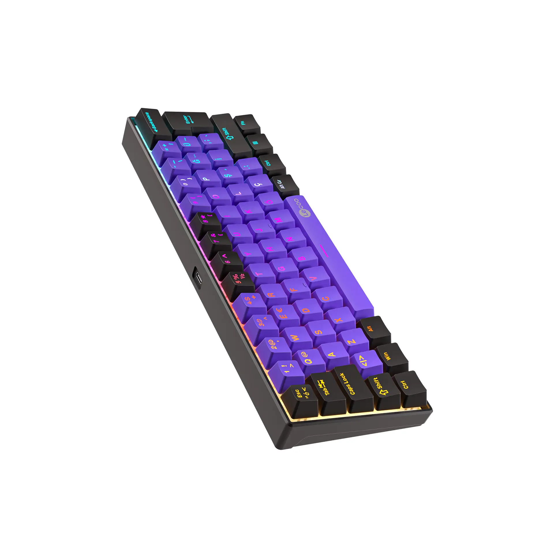 Lecoo GK601 Pro Üç Modlu 62 Tuşlu Blue Switch Hot Swap Mekanik Oyuncu Klavyesi Mor Siyah - Image 4