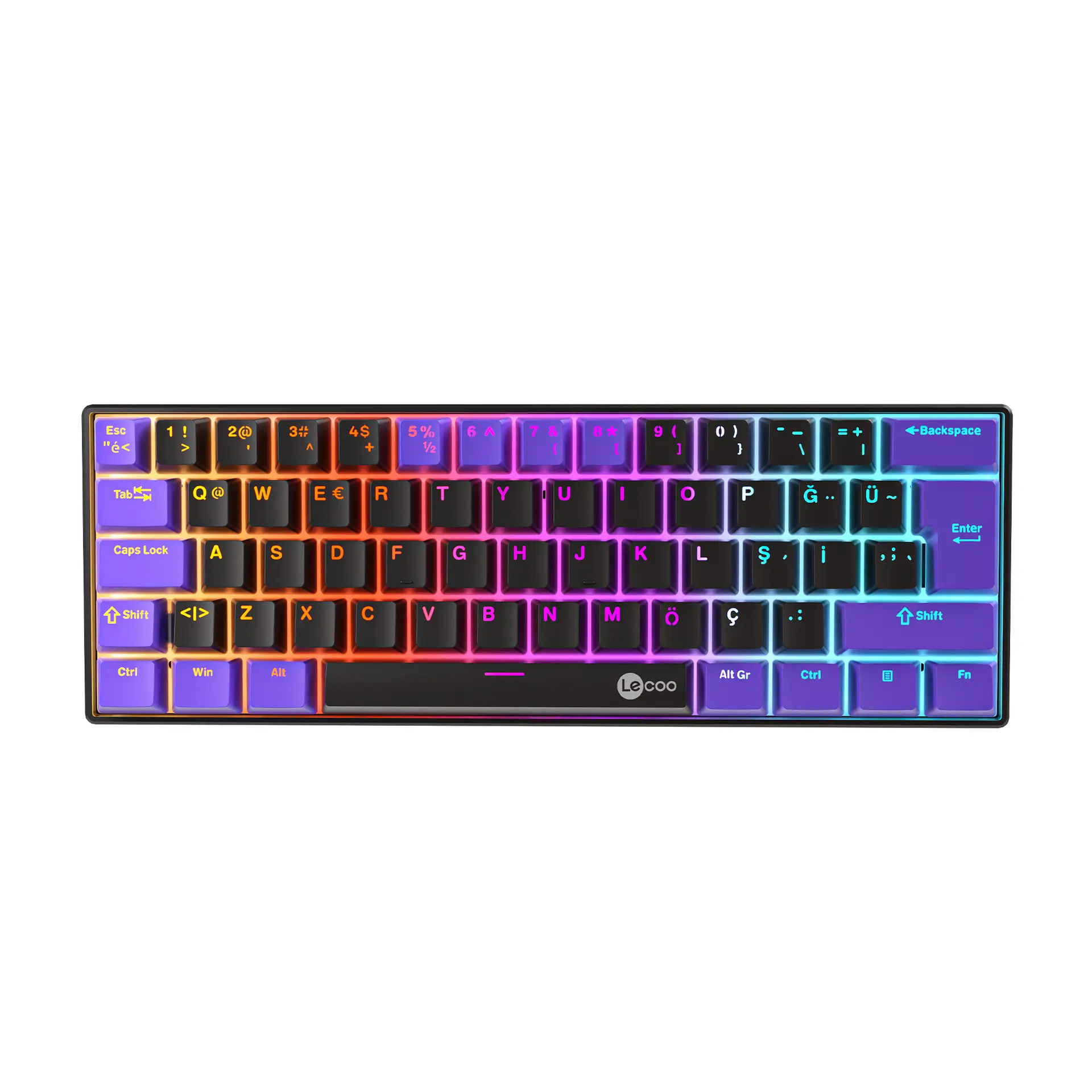 Lecoo GK601 Pro Üç Modlu 62 Tuşlu Red Switch Hot Swap Mekanik Oyuncu Klavyesi Siyah Mor