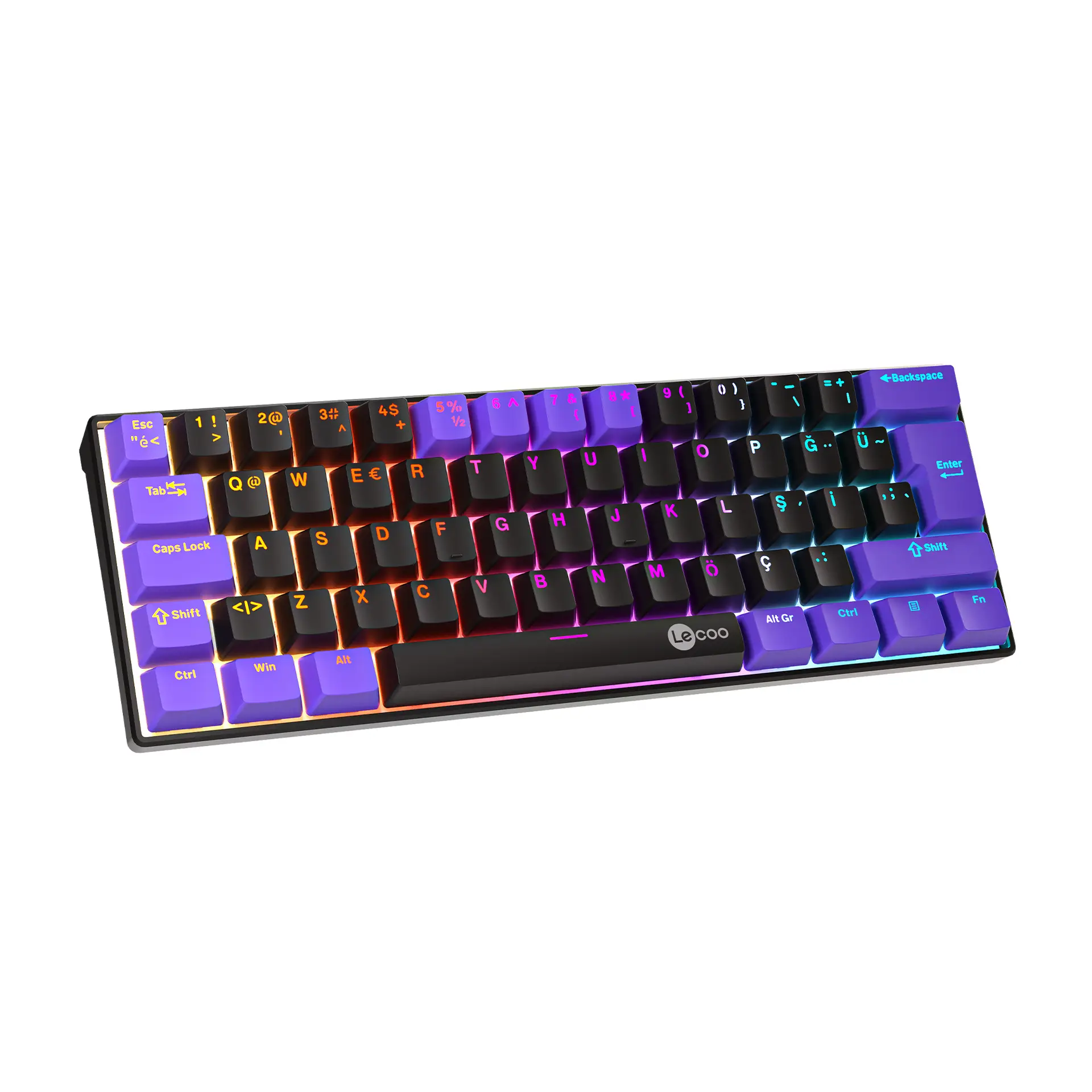 Lecoo GK601 Pro Üç Modlu 62 Tuşlu Red Switch Hot Swap Mekanik Oyuncu Klavyesi Siyah Mor - Image 2