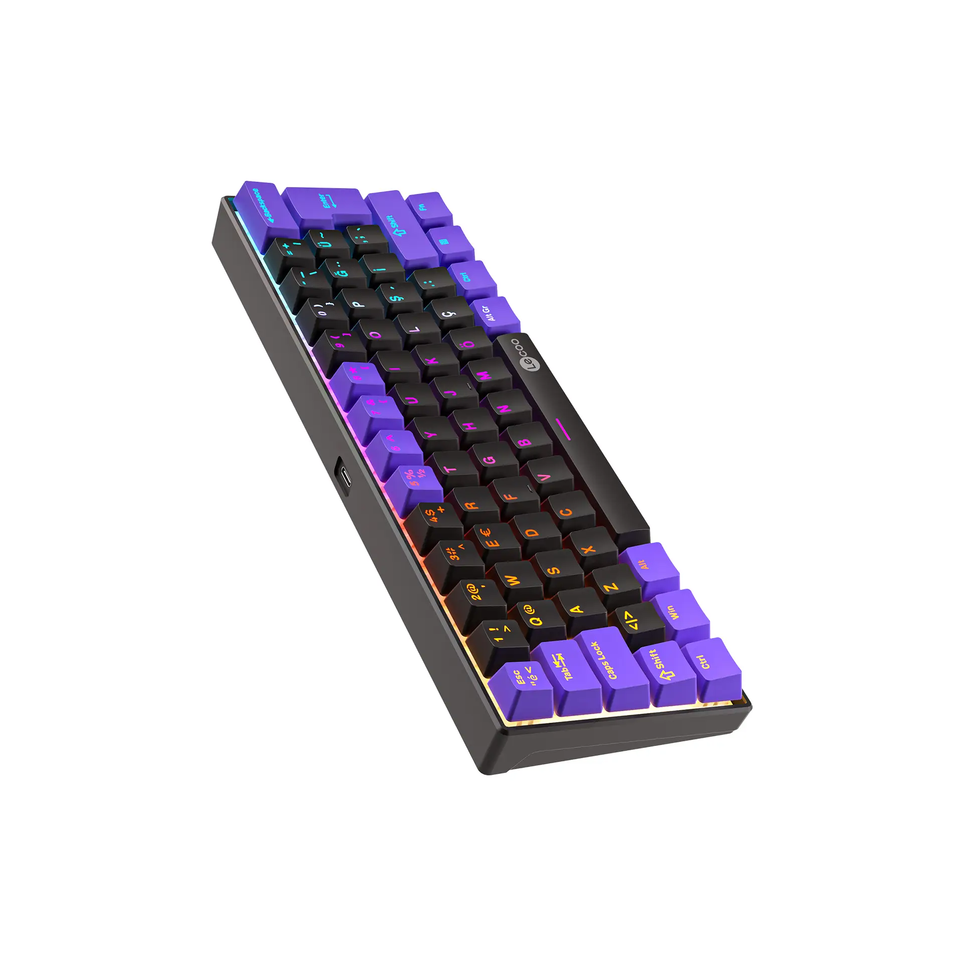 Lecoo GK601 Pro Üç Modlu 62 Tuşlu Red Switch Hot Swap Mekanik Oyuncu Klavyesi Siyah Mor - Image 3