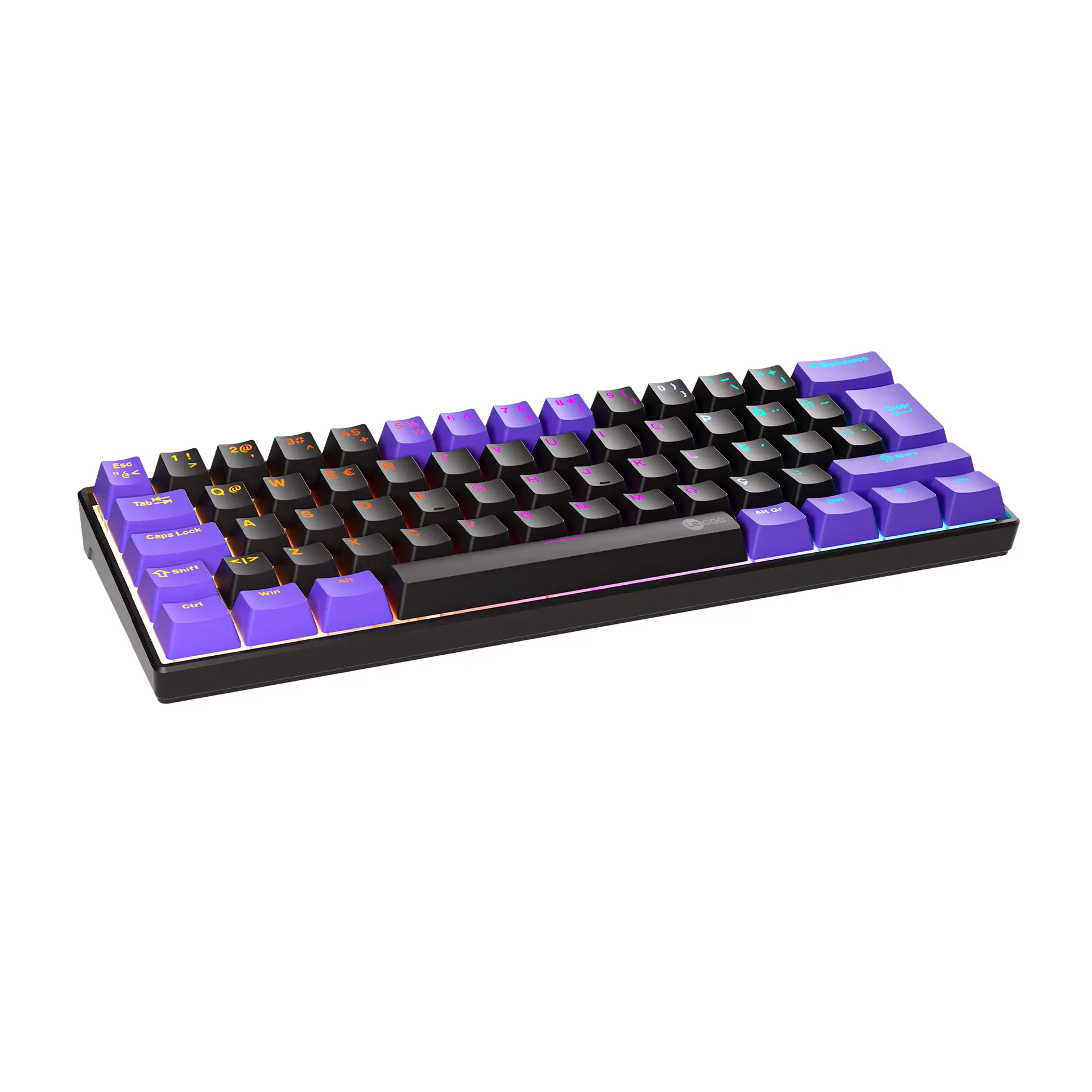Lecoo GK601 Pro Üç Modlu 62 Tuşlu Red Switch Hot Swap Mekanik Oyuncu Klavyesi Siyah Mor - Image 4