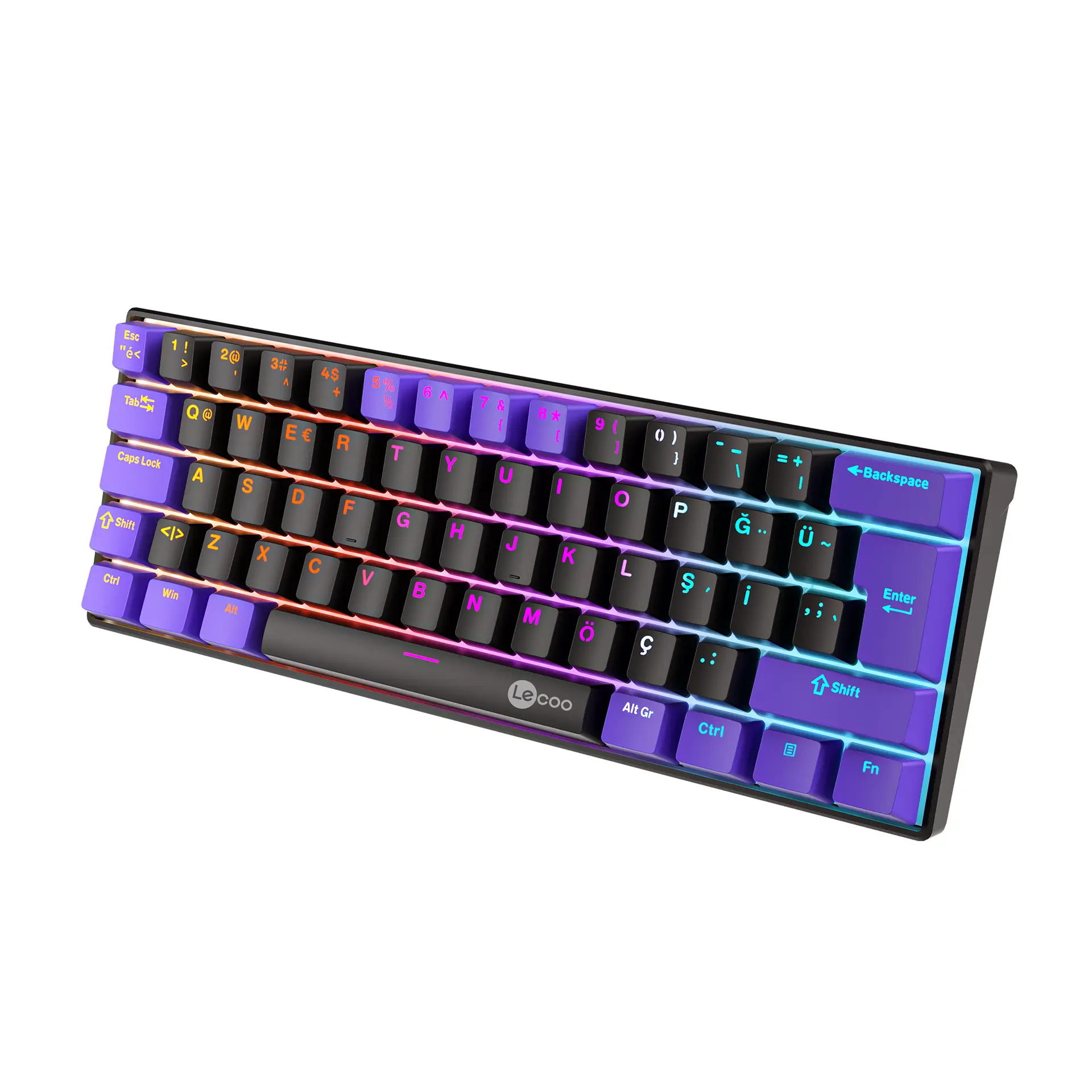 Lecoo GK601 Pro Üç Modlu 62 Tuşlu Red Switch Hot Swap Mekanik Oyuncu Klavyesi Siyah Mor - Image 5