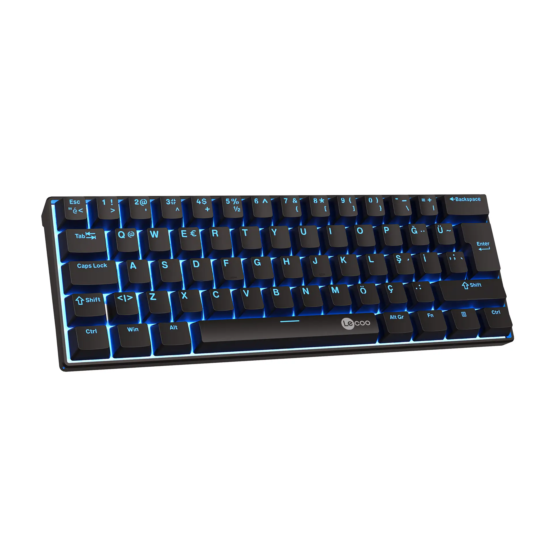 Lecoo GK601 62 Tuş Türkçe Q Kablolu Mekanik Gaming Klavye Blue Switch RGB Aydınlatmalı Kompakt Tasarım Siyah